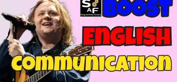 Lewis Capaldi alongside 'Boost English Communication' text and Song Activity Factory logo